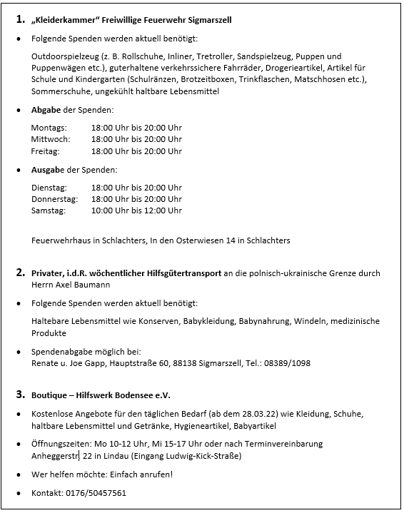 Hilfsangebote/Hilfsmöglichkeiten in Hergensweiler, Sigmarszell und Weißensberg und näherer Umgebung
